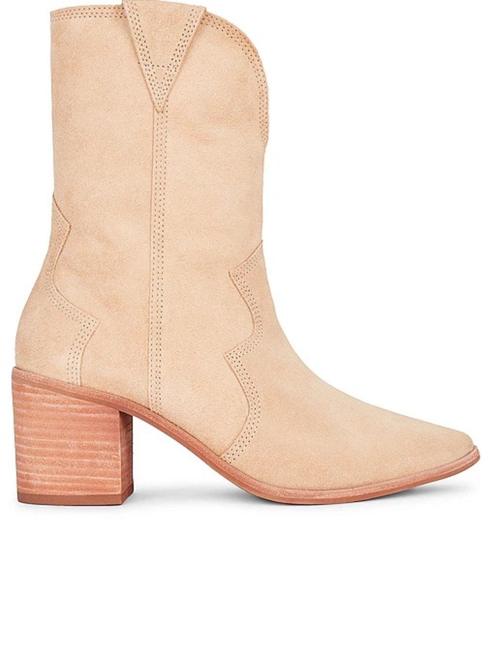 Kaanas Beige Suede Western Block Heel Ankle Boot